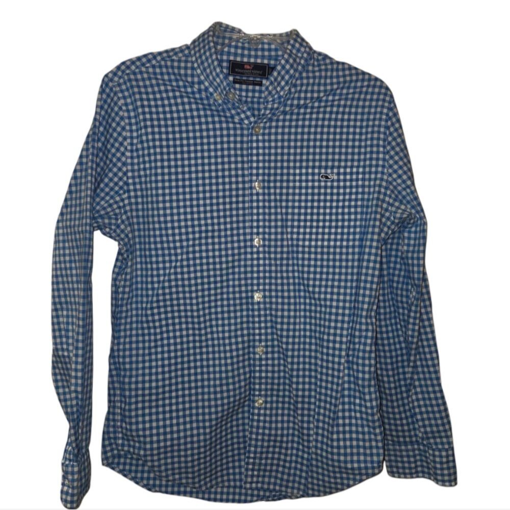 Vineyard Vines Men's Slim Fit Blue Checkered Tucker Button Down Shirt